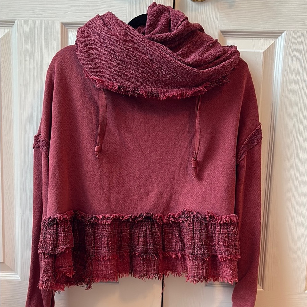 Burgundy Fringed Hoodie
